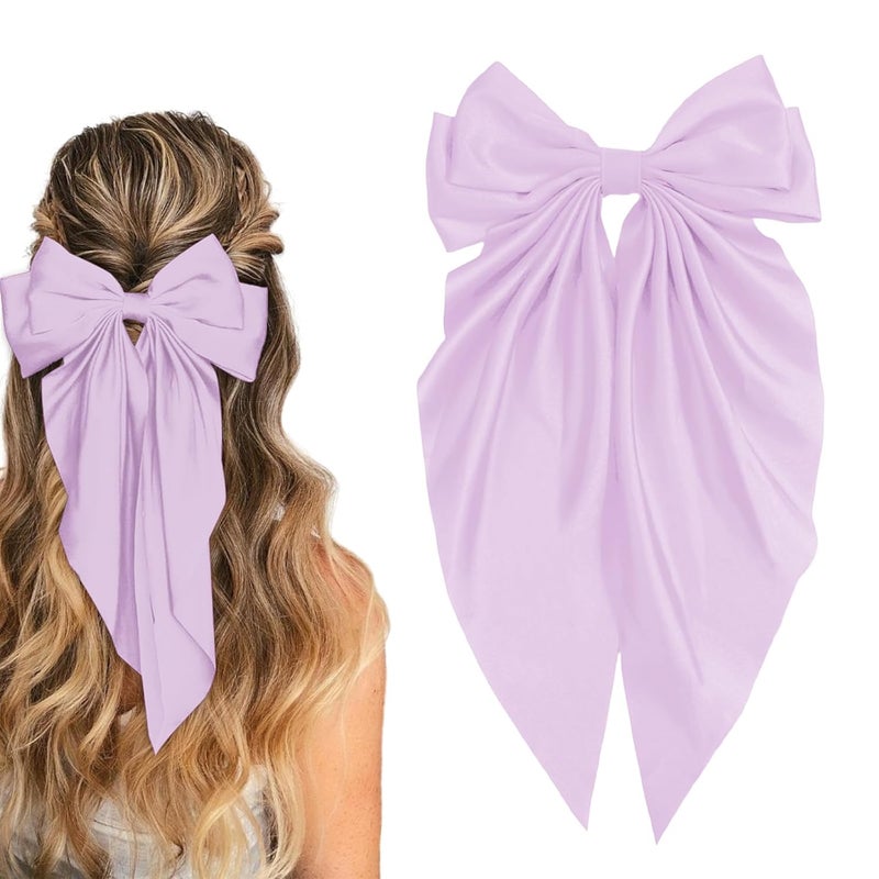 illpta Large Bow Hair Clips with Long Tails - Ribbon Bowknot Pins Accessories for Women, Party Gifts for Girls (Purple) - Image 1